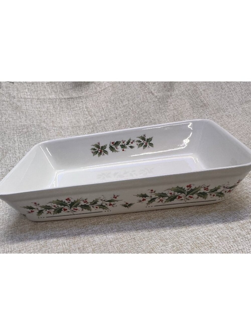 Earthenware Holly Yuletide Lasagna Dish Vintage Bradlees Christmas Orig Box